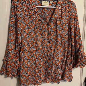 Anthropologie Orange and Blue Floral Blouse